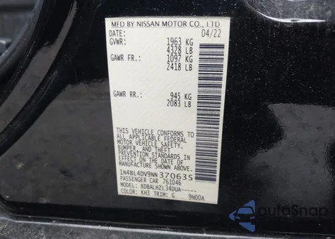 2022 Nissan Altima Sv Fwd z USA, uszkodzony, nr VIN 1N4BL4DV9NN370635